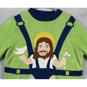 Tipsy Elves Sweater Mens Medium Green Blue Sweet Baby‎ Jesus Christmas Crew Neck